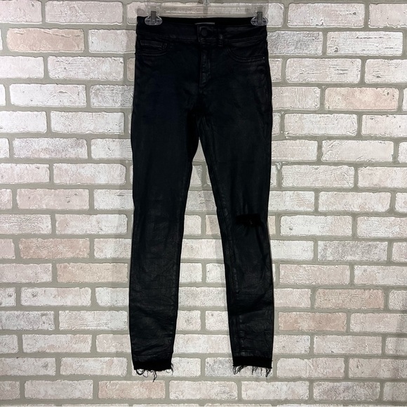 DL1961 Margaux Midrise Instascuplt Ankle Coated Skinny Jeans in Habasu Black 24 - Picture 8 of 12